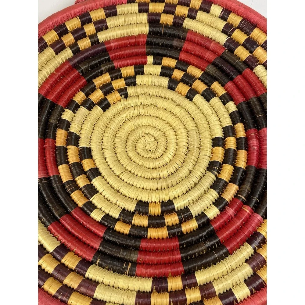 Handmade Colorful Round‎ Sweetgrass Coiled Basket Wall Table Decor Tray  11-12